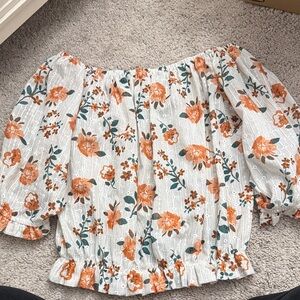 October Love Floral Off-Shoulder Blouse in Orange and White